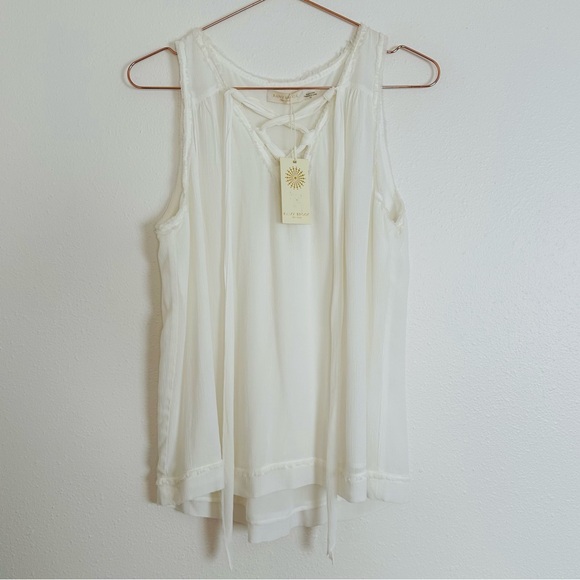 New Ramy Brook Ivory Sleeveless Lace Up Relaxed Fit Tank Top - Picture 4 of 8